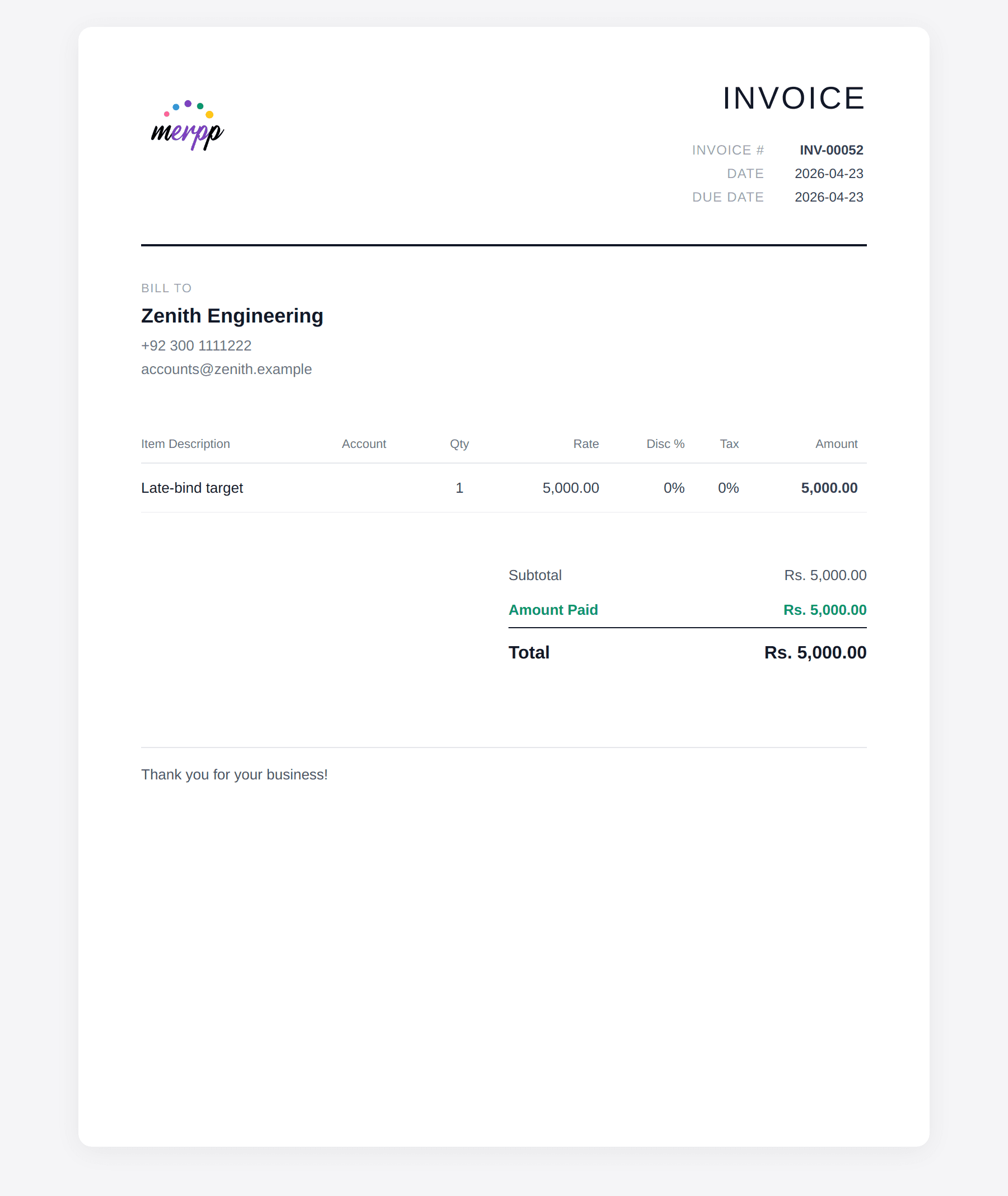 Sample MERPP invoice
